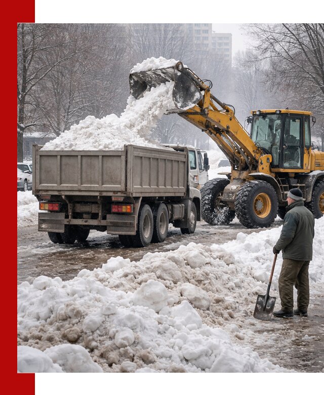 Вывоз снега грузовой техникой в Ачинске оперативно и чисто