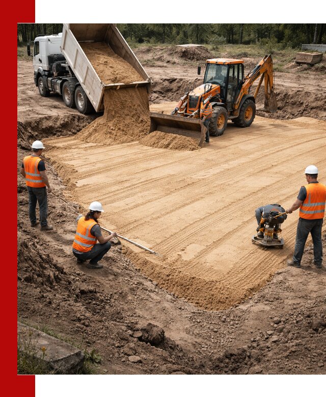 Устройство песчаной подушки для фундаментов и дорог в Ачинске